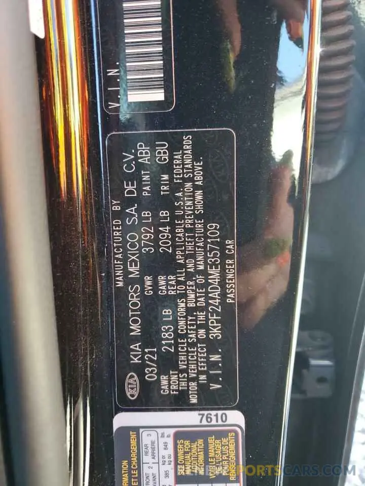 13 Photograph of a damaged car 3KPF24AD4ME357109 KIA FORTE 2021