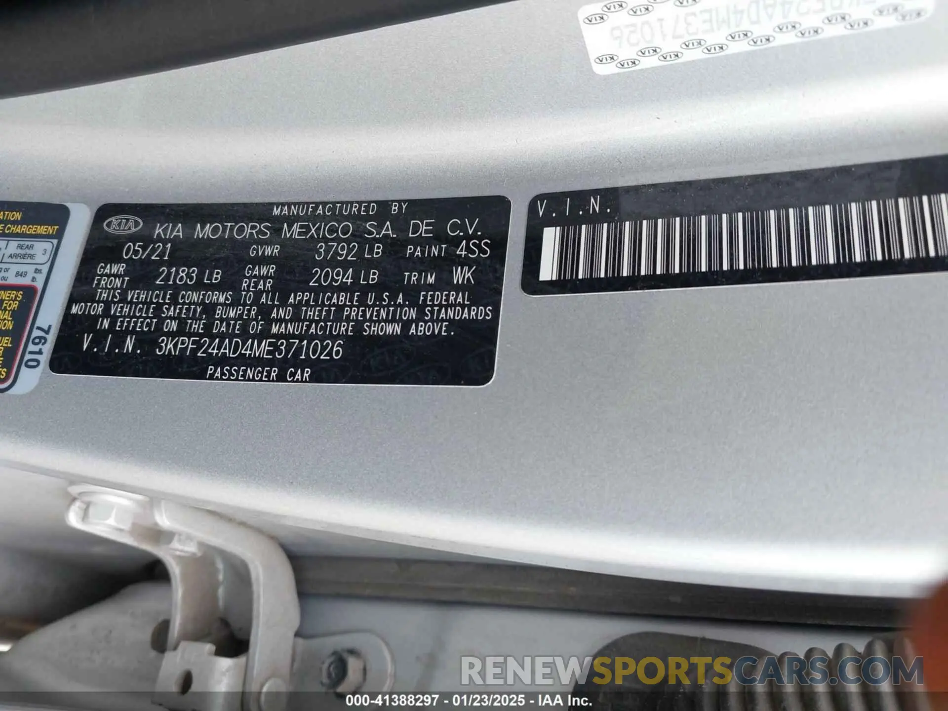 9 Photograph of a damaged car 3KPF24AD4ME371026 KIA FORTE 2021