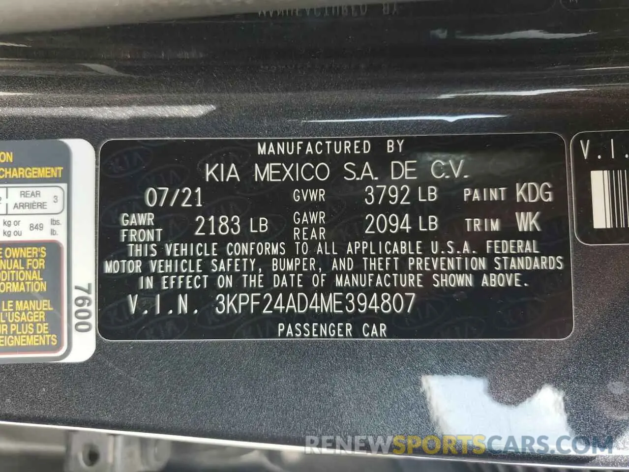 12 Photograph of a damaged car 3KPF24AD4ME394807 KIA FORTE 2021