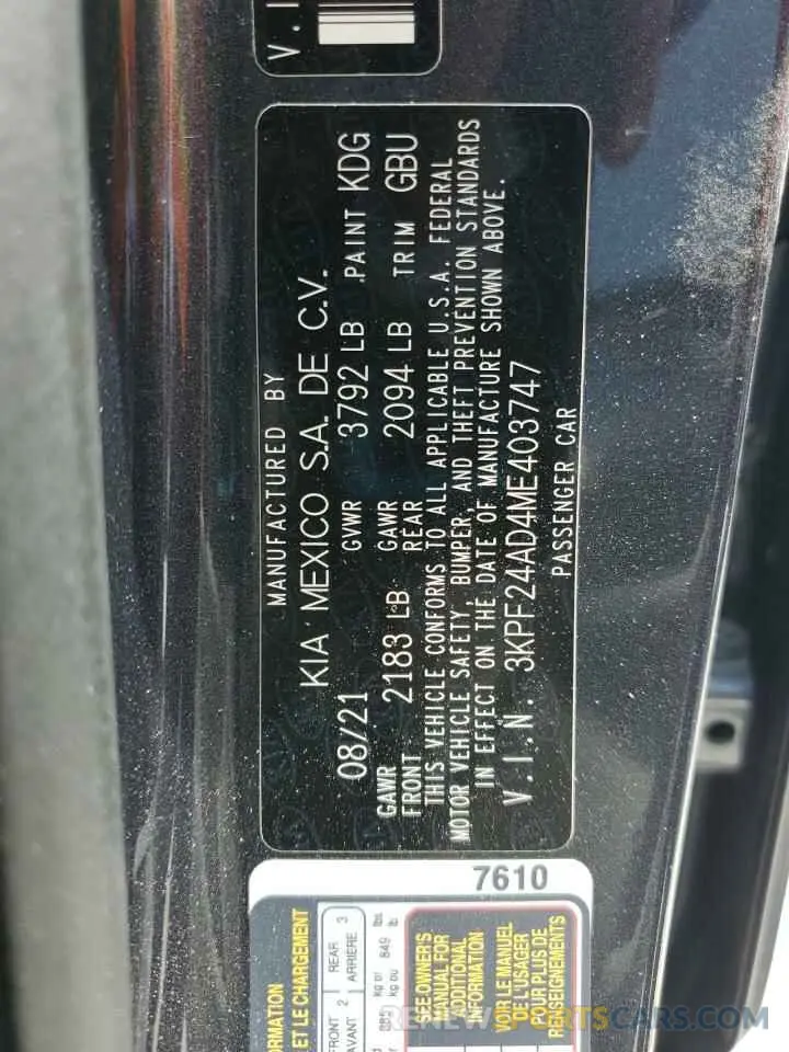 13 Photograph of a damaged car 3KPF24AD4ME403747 KIA FORTE 2021