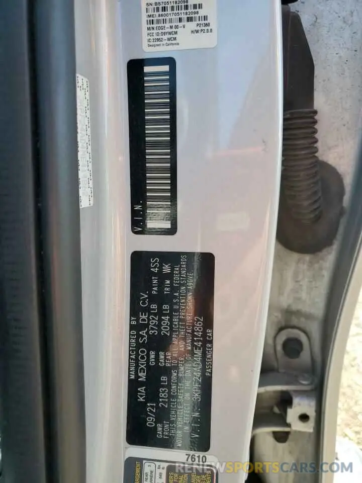 12 Photograph of a damaged car 3KPF24AD4ME414862 KIA FORTE 2021