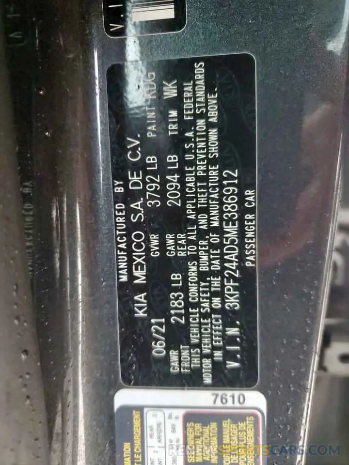 12 Photograph of a damaged car 3KPF24AD5ME386912 KIA FORTE 2021