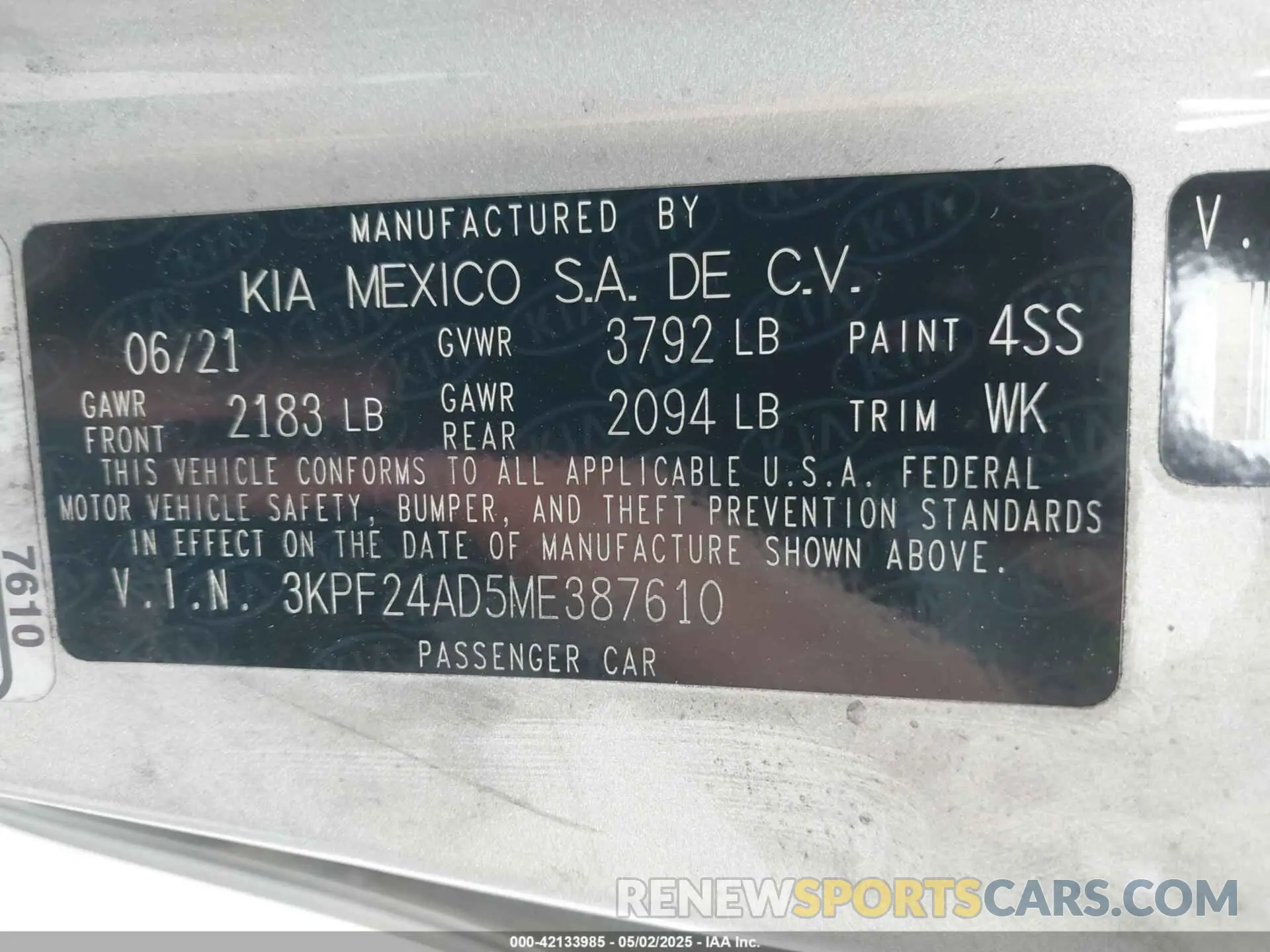 9 Photograph of a damaged car 3KPF24AD5ME387610 KIA FORTE 2021