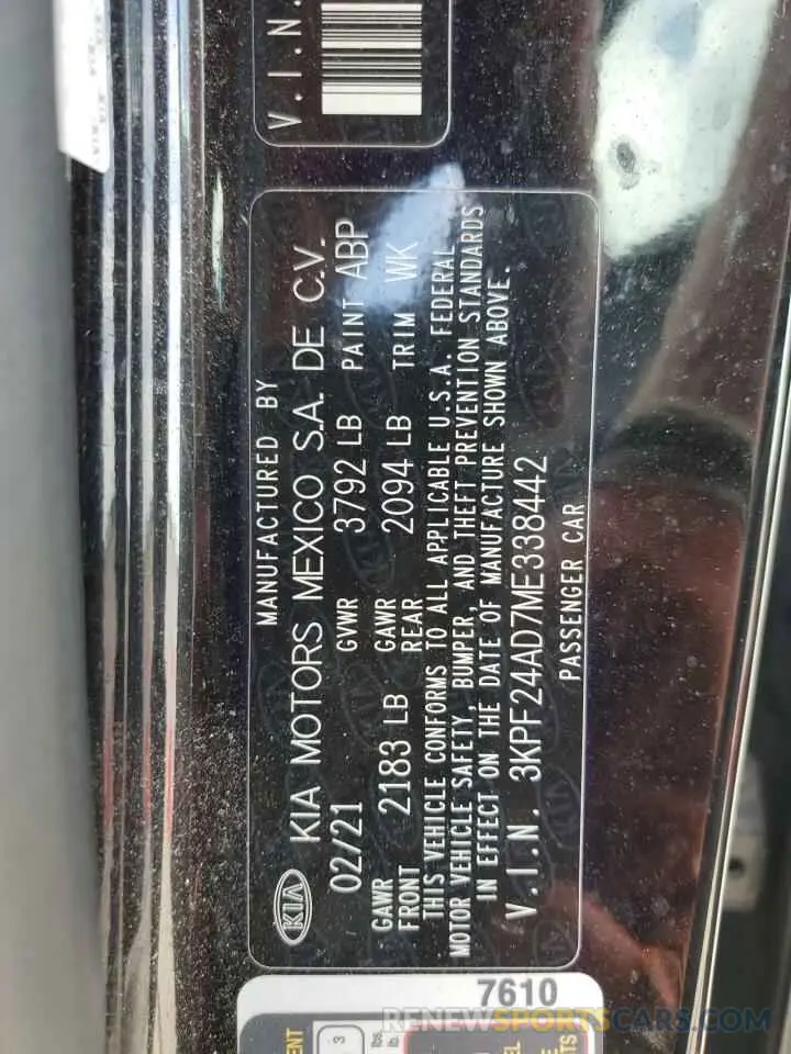 12 Photograph of a damaged car 3KPF24AD7ME338442 KIA FORTE 2021