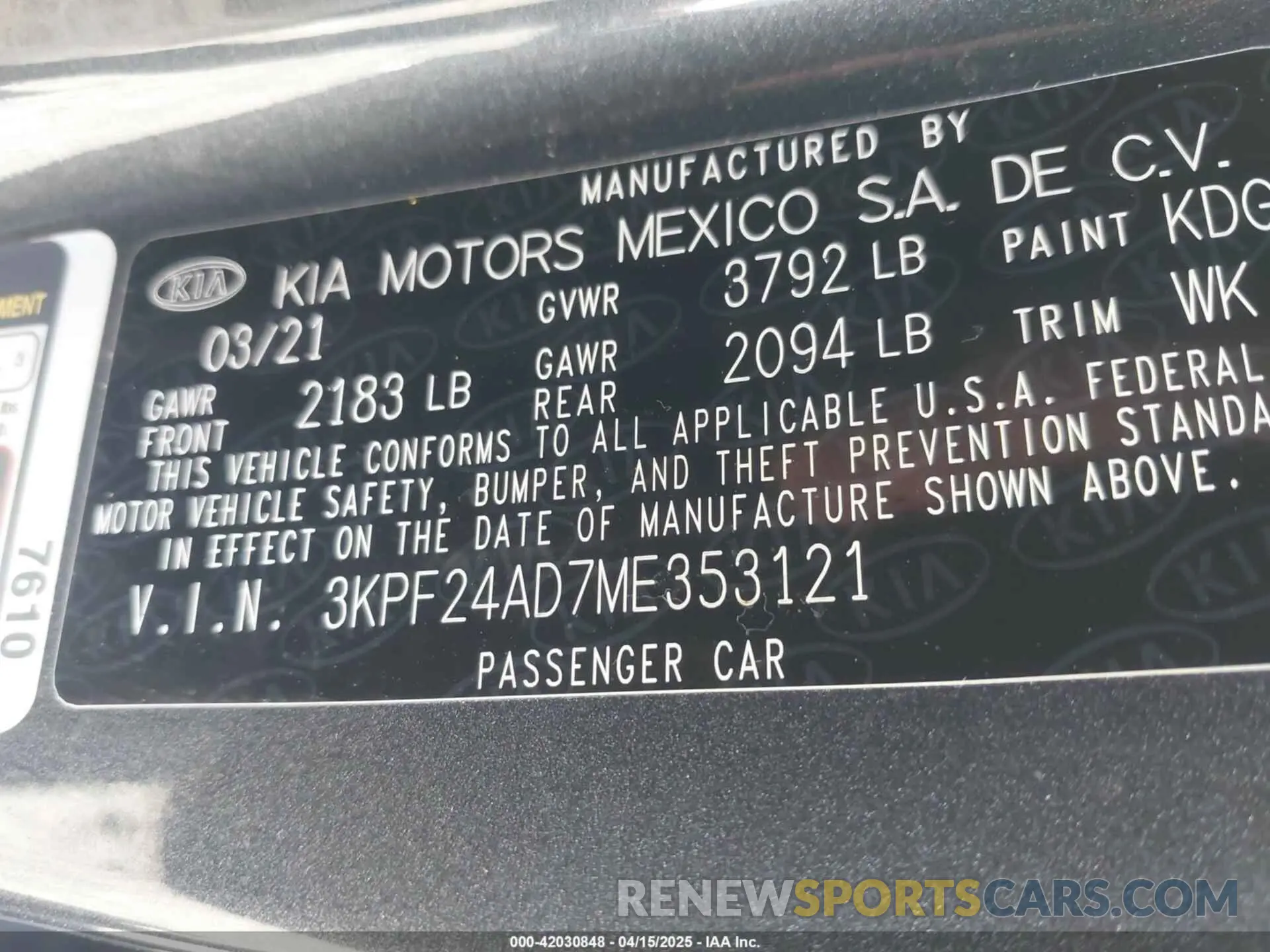 9 Photograph of a damaged car 3KPF24AD7ME353121 KIA FORTE 2021