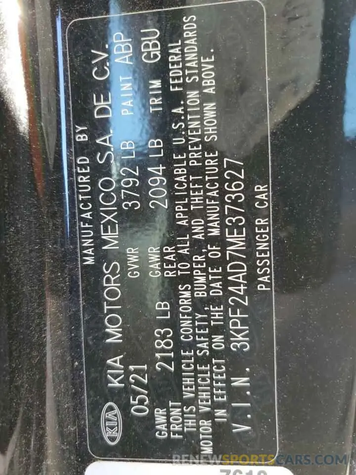 12 Photograph of a damaged car 3KPF24AD7ME373627 KIA FORTE 2021