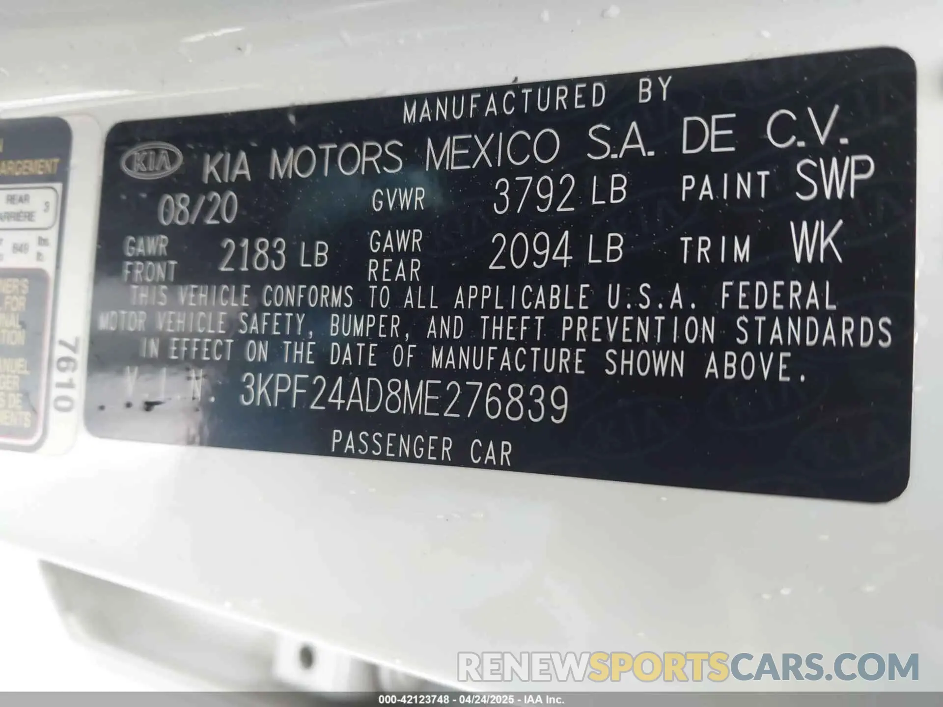9 Photograph of a damaged car 3KPF24AD8ME276839 KIA FORTE 2021