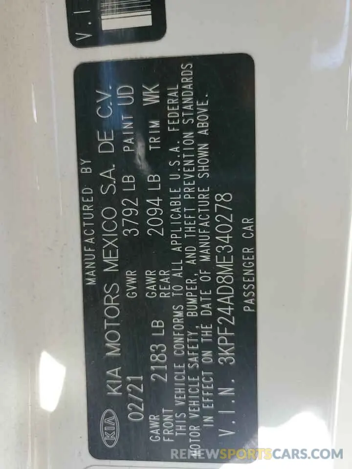 14 Photograph of a damaged car 3KPF24AD8ME340278 KIA FORTE 2021
