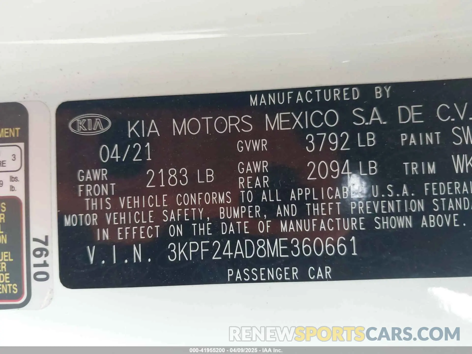 9 Photograph of a damaged car 3KPF24AD8ME360661 KIA FORTE 2021