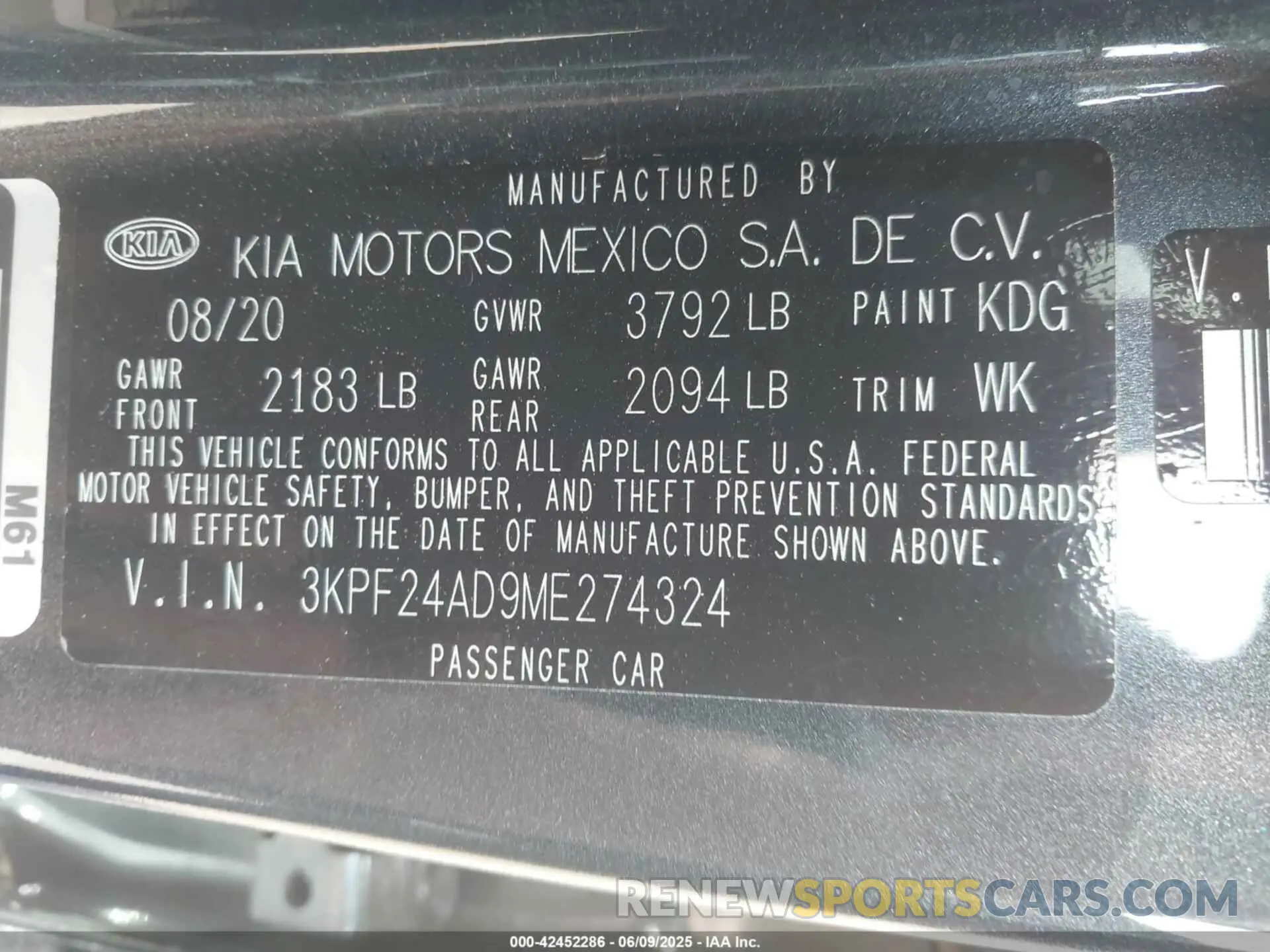9 Photograph of a damaged car 3KPF24AD9ME274324 KIA FORTE 2021