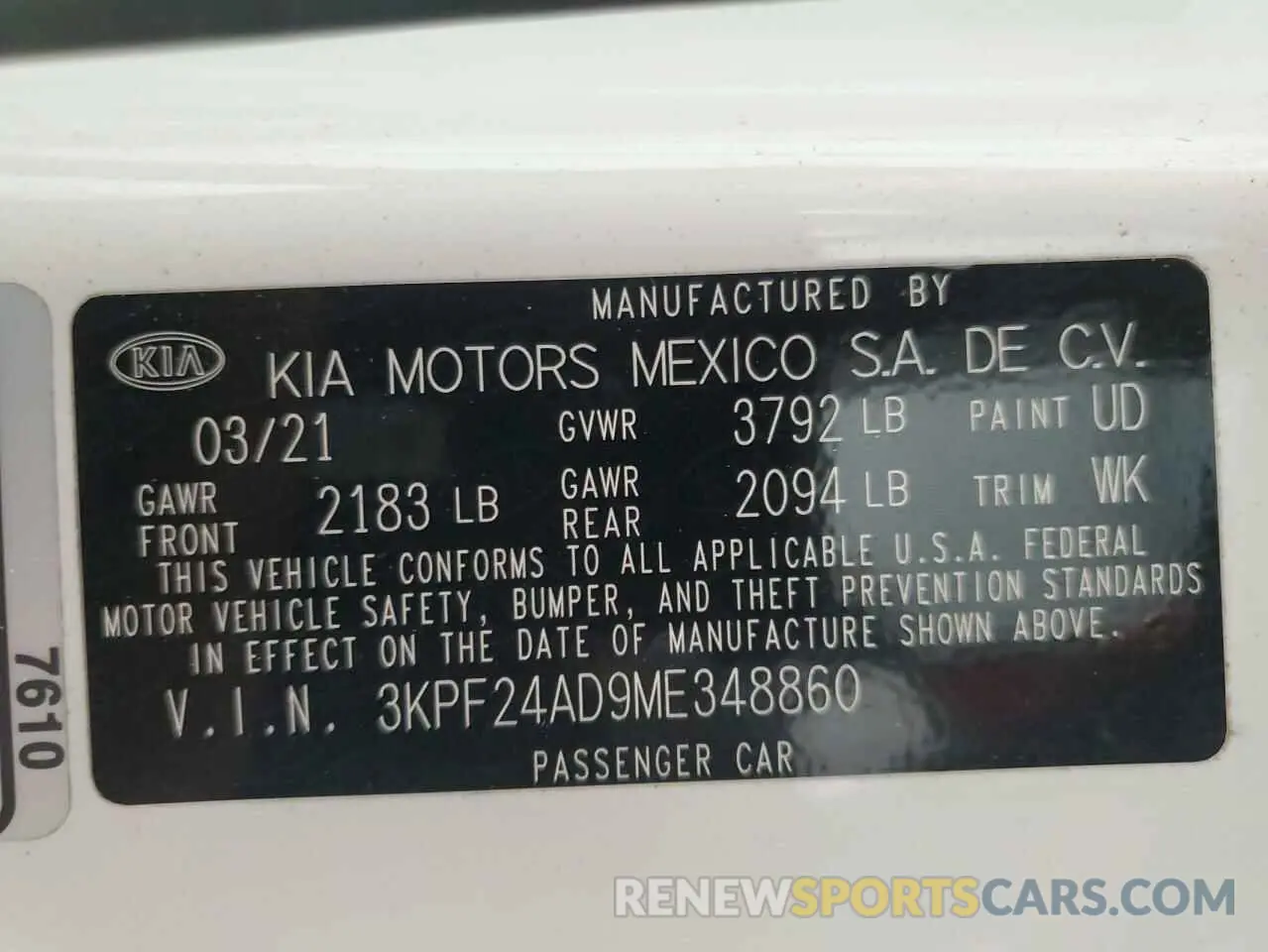 13 Photograph of a damaged car 3KPF24AD9ME348860 KIA FORTE 2021