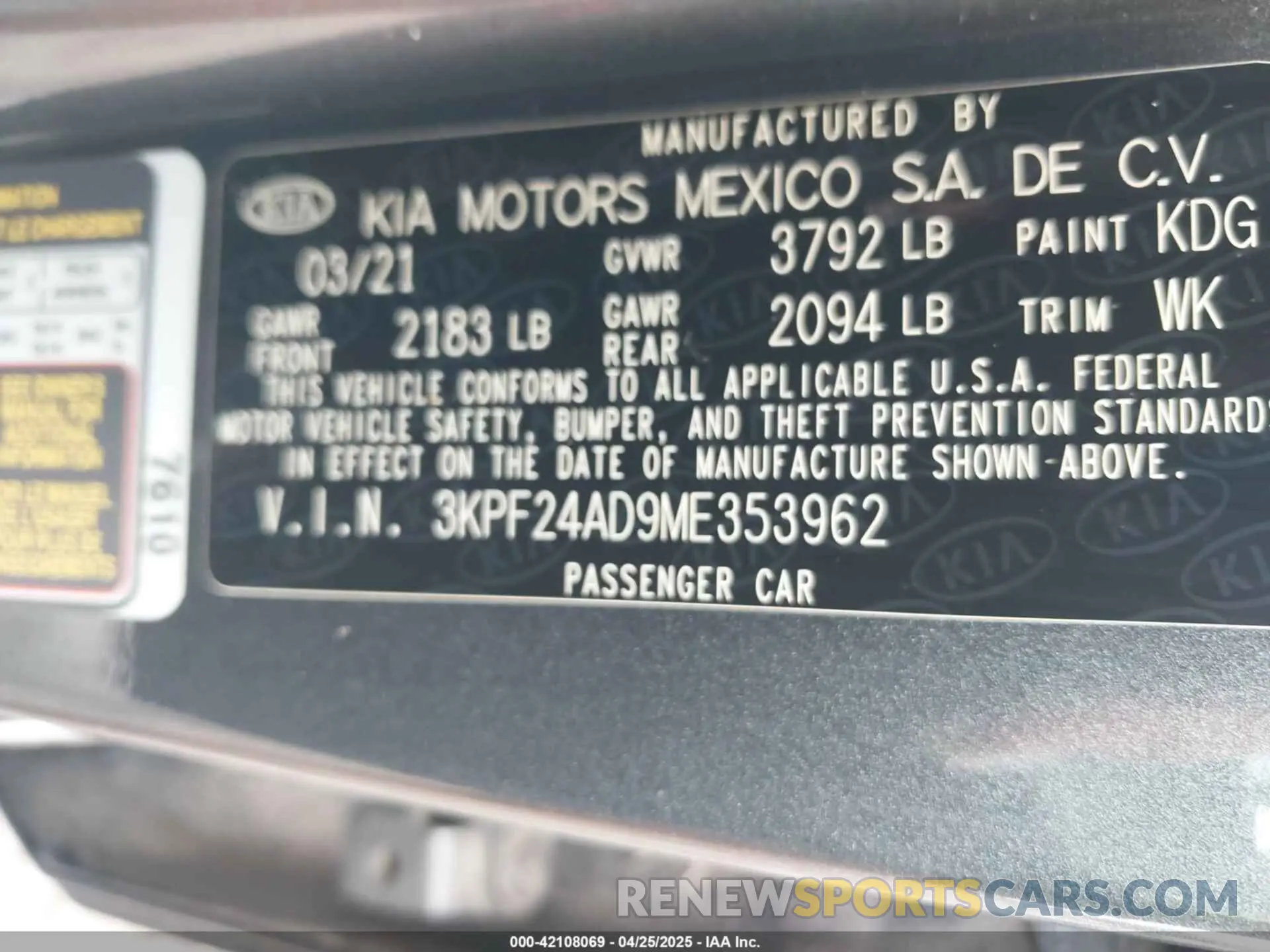 9 Photograph of a damaged car 3KPF24AD9ME353962 KIA FORTE 2021