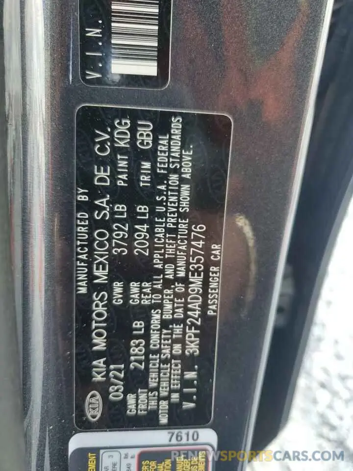 13 Photograph of a damaged car 3KPF24AD9ME357476 KIA FORTE 2021