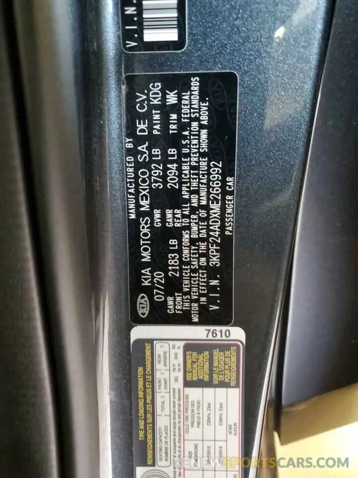 12 Photograph of a damaged car 3KPF24ADXME266992 KIA FORTE 2021