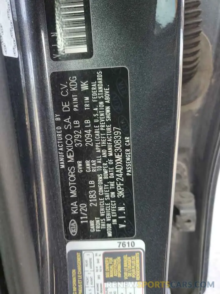 12 Photograph of a damaged car 3KPF24ADXME308397 KIA FORTE 2021