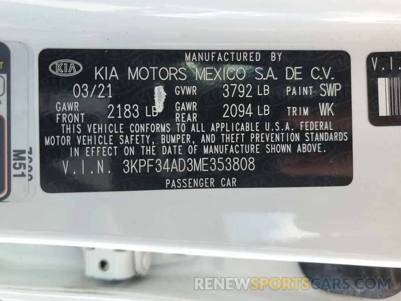 12 Photograph of a damaged car 3KPF34AD3ME353808 KIA FORTE 2021