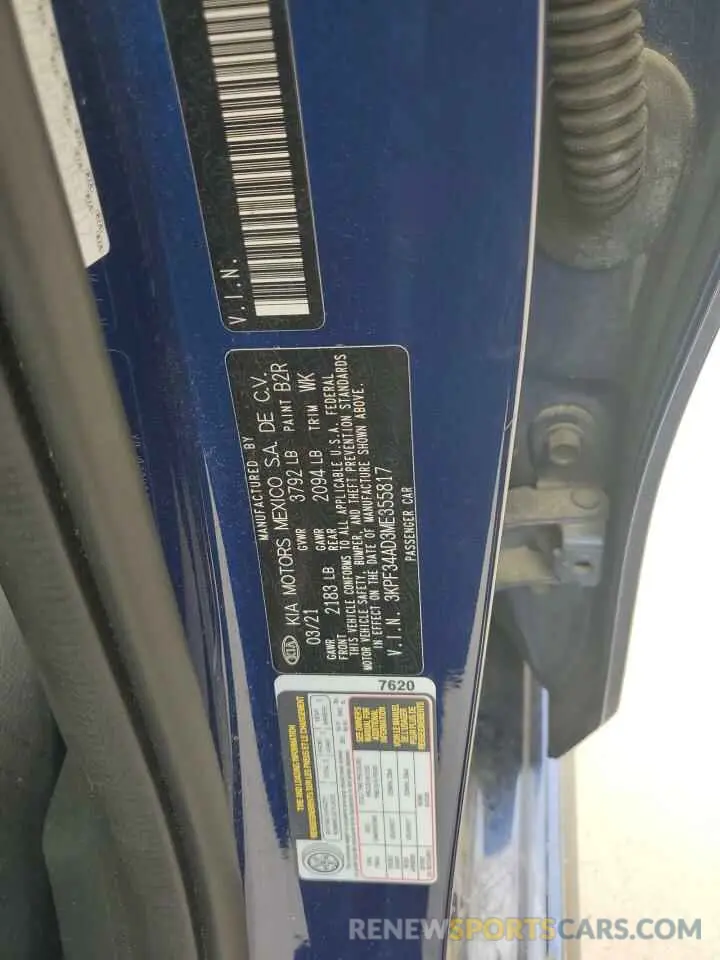 13 Photograph of a damaged car 3KPF34AD3ME355817 KIA FORTE 2021