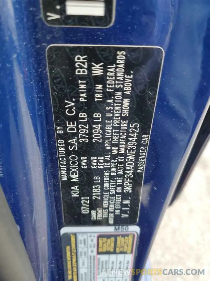 12 Photograph of a damaged car 3KPF34AD5ME394425 KIA FORTE 2021