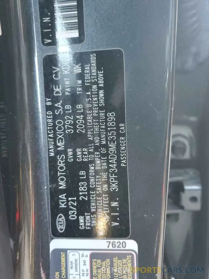 13 Photograph of a damaged car 3KPF34AD9ME351898 KIA FORTE 2021