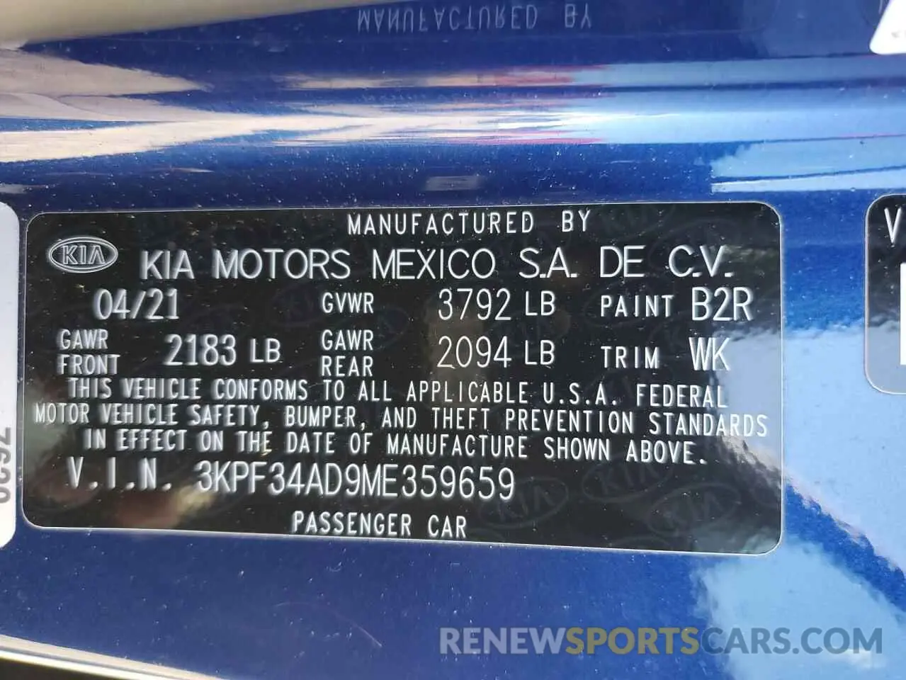 10 Photograph of a damaged car 3KPF34AD9ME359659 KIA FORTE 2021