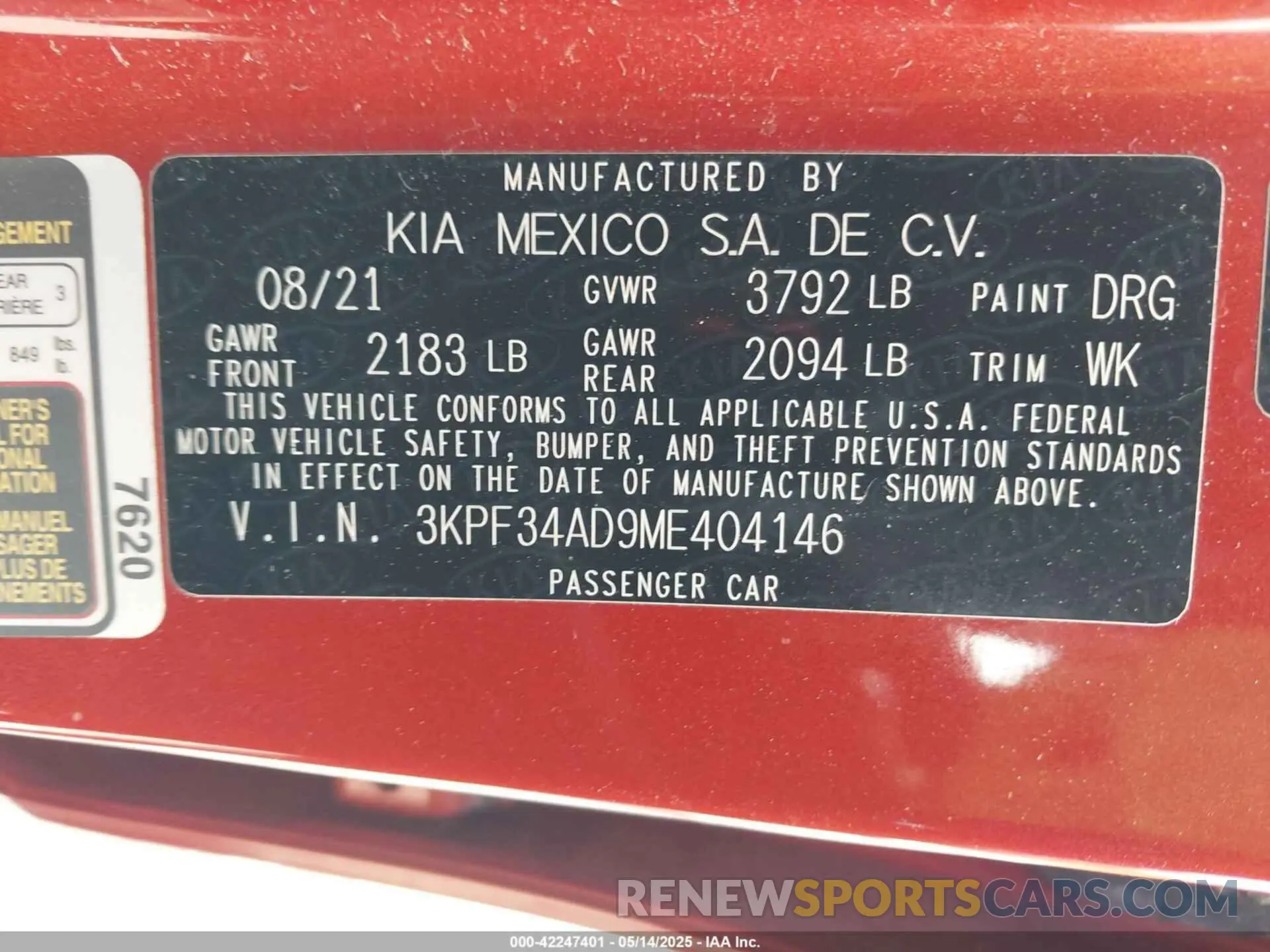 9 Photograph of a damaged car 3KPF34AD9ME404146 KIA FORTE 2021