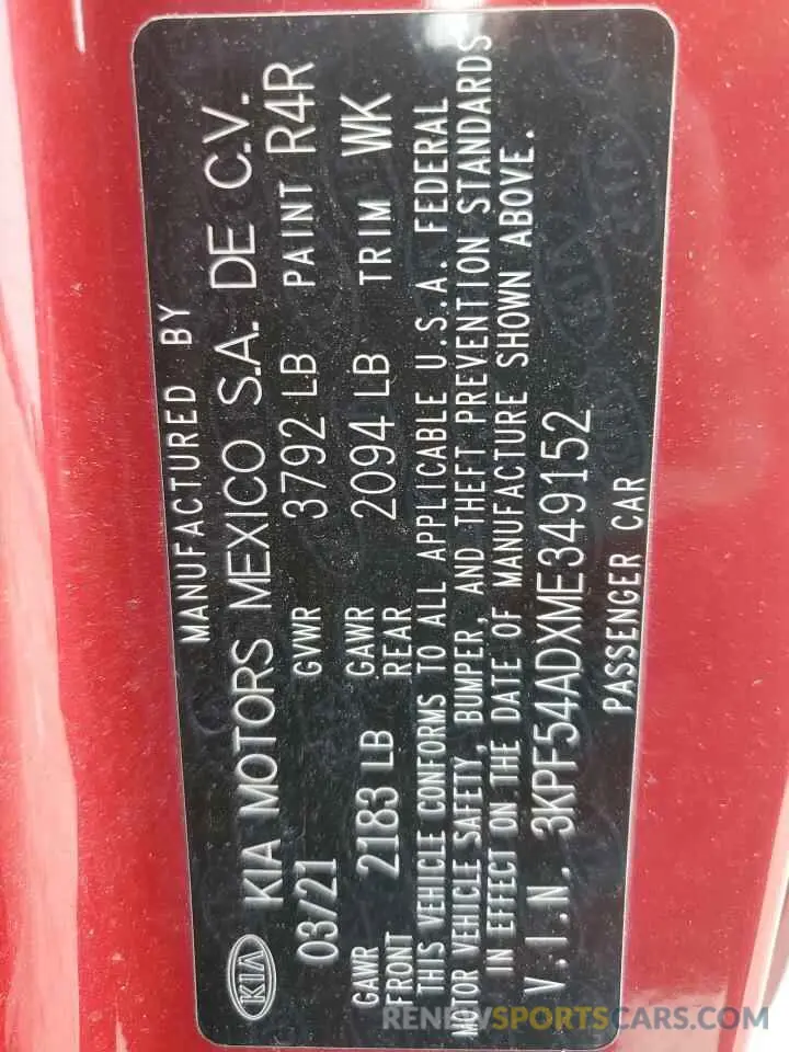 12 Photograph of a damaged car 3KPF54ADXME349152 KIA FORTE 2021