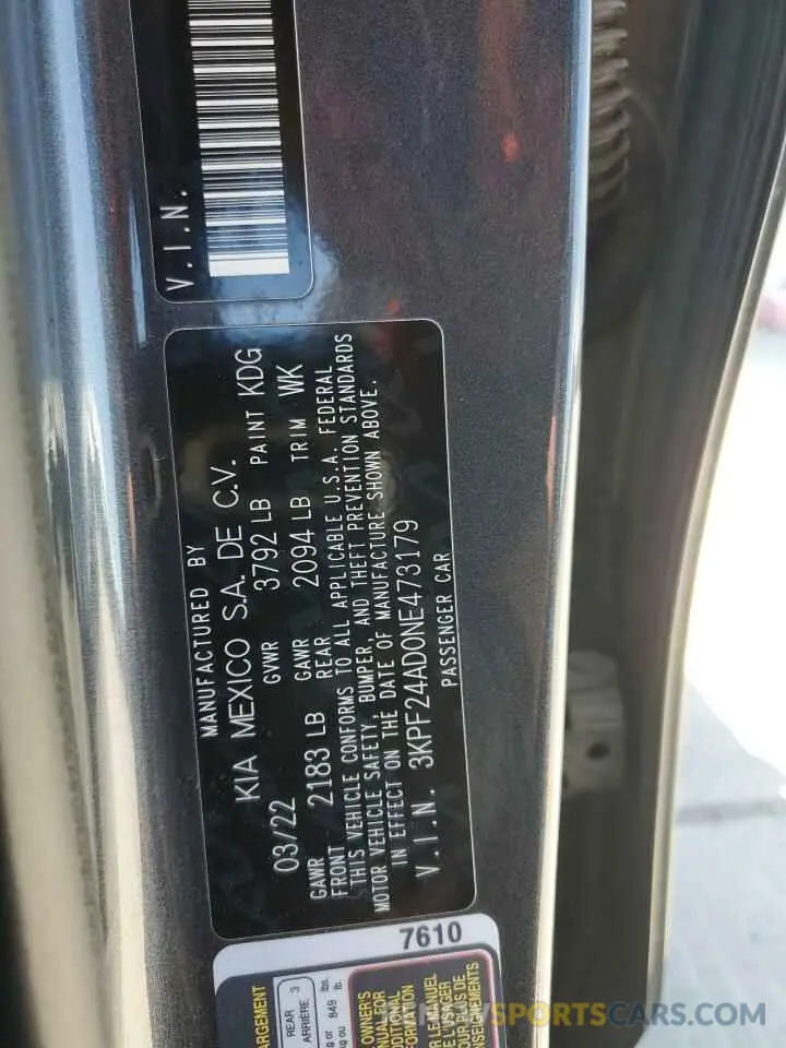 13 Photograph of a damaged car 3KPF24AD0NE473179 KIA FORTE 2022