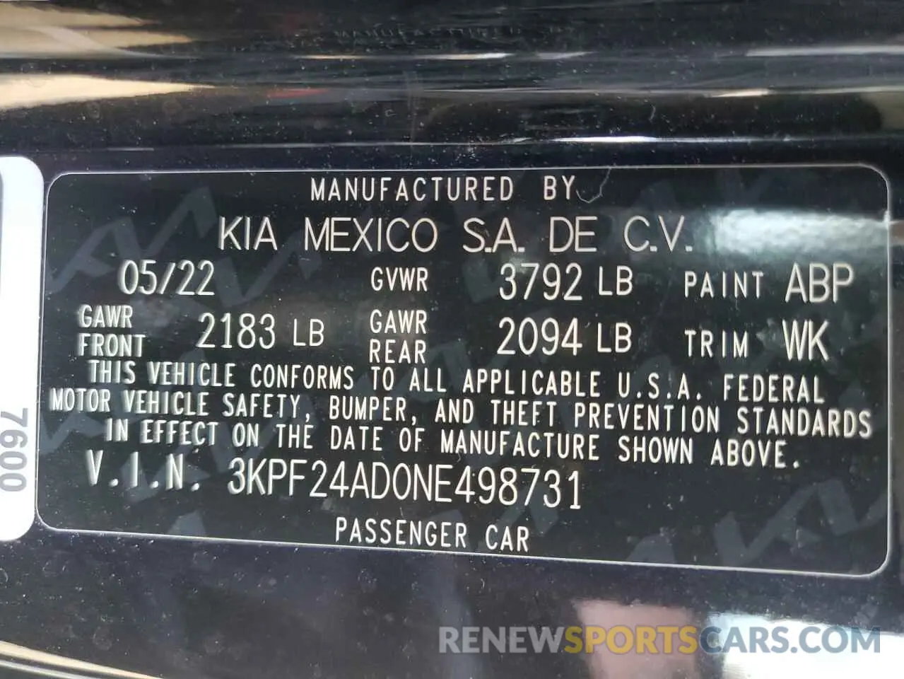 12 Photograph of a damaged car 3KPF24AD0NE498731 KIA FORTE 2022