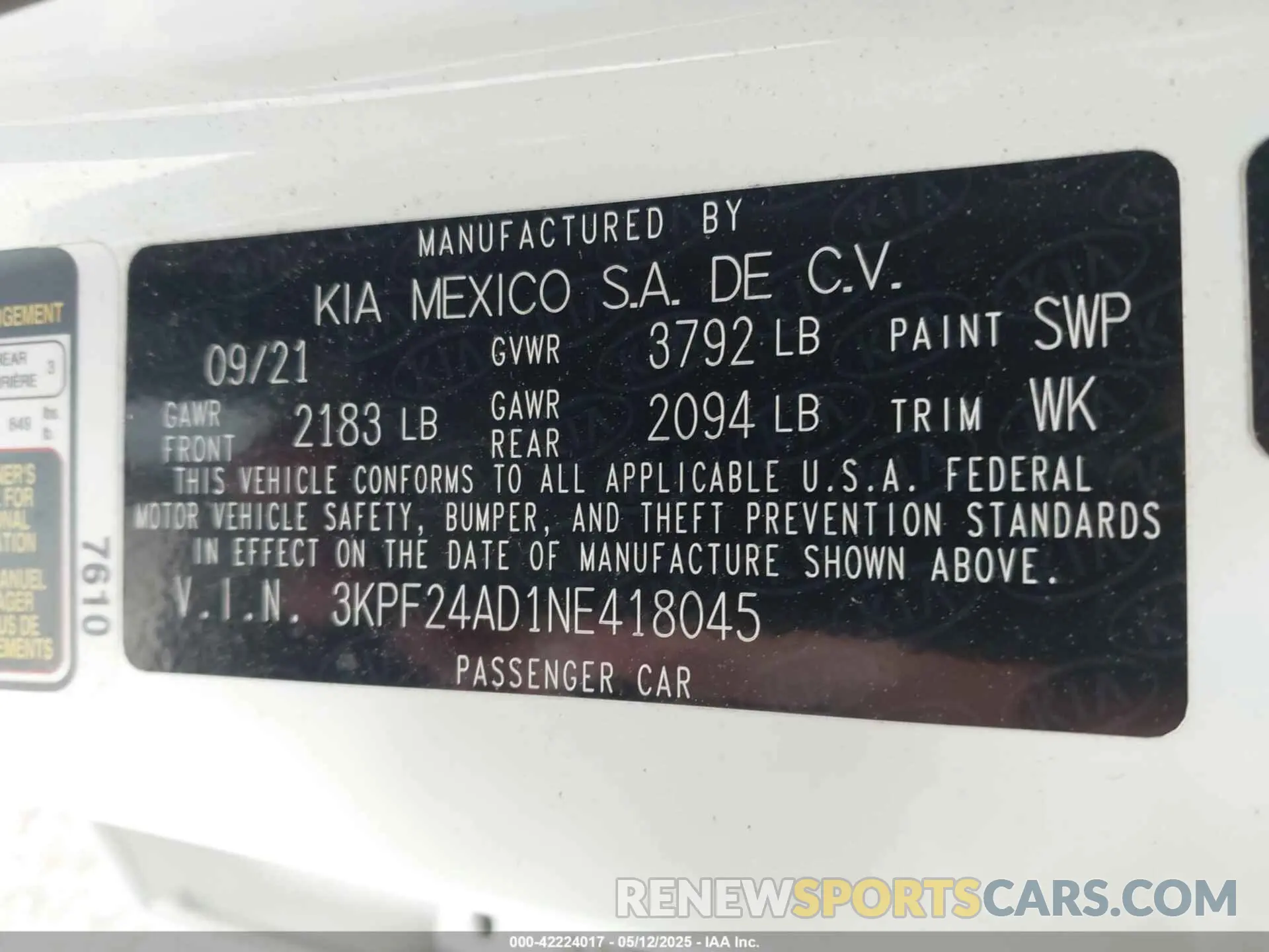 9 Photograph of a damaged car 3KPF24AD1NE418045 KIA FORTE 2022
