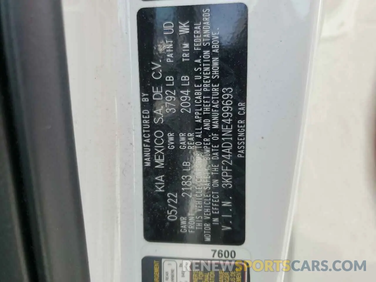 13 Photograph of a damaged car 3KPF24AD1NE499693 KIA FORTE 2022
