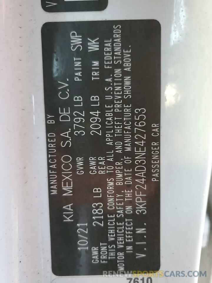 13 Photograph of a damaged car 3KPF24AD3NE427653 KIA FORTE 2022
