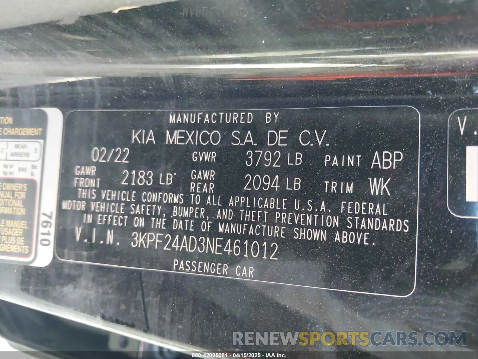 9 Photograph of a damaged car 3KPF24AD3NE461012 KIA FORTE 2022