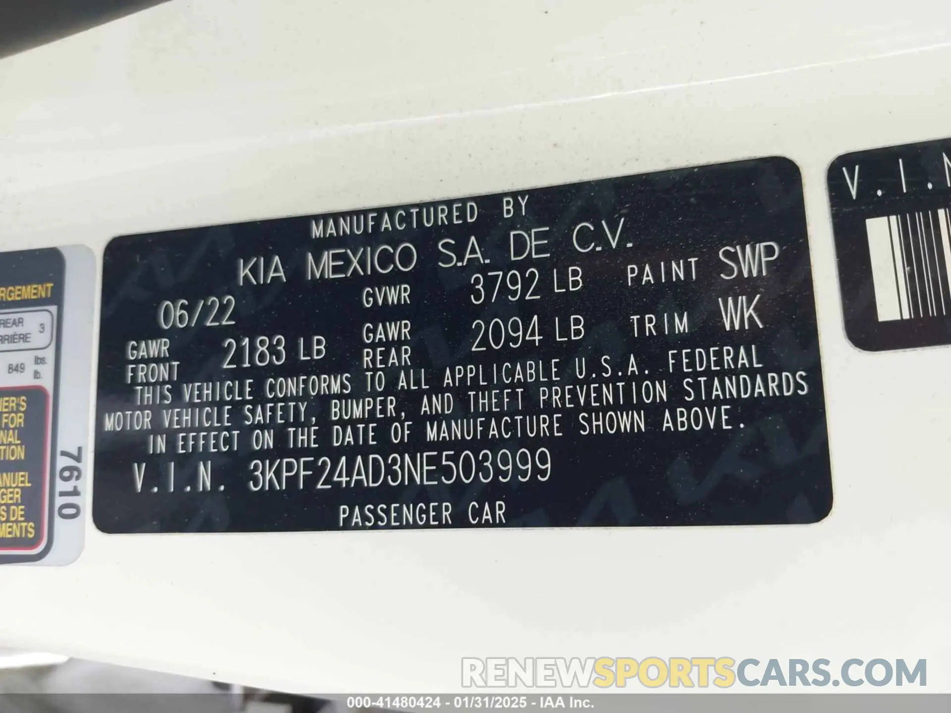 9 Photograph of a damaged car 3KPF24AD3NE503999 KIA FORTE 2022