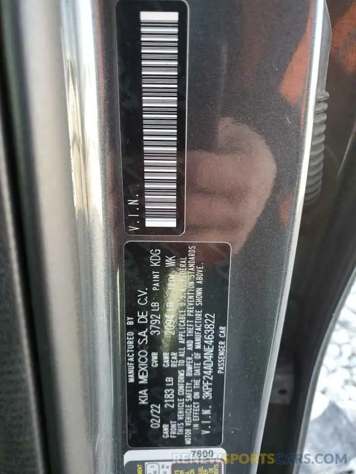 14 Photograph of a damaged car 3KPF24AD4NE463822 KIA FORTE 2022