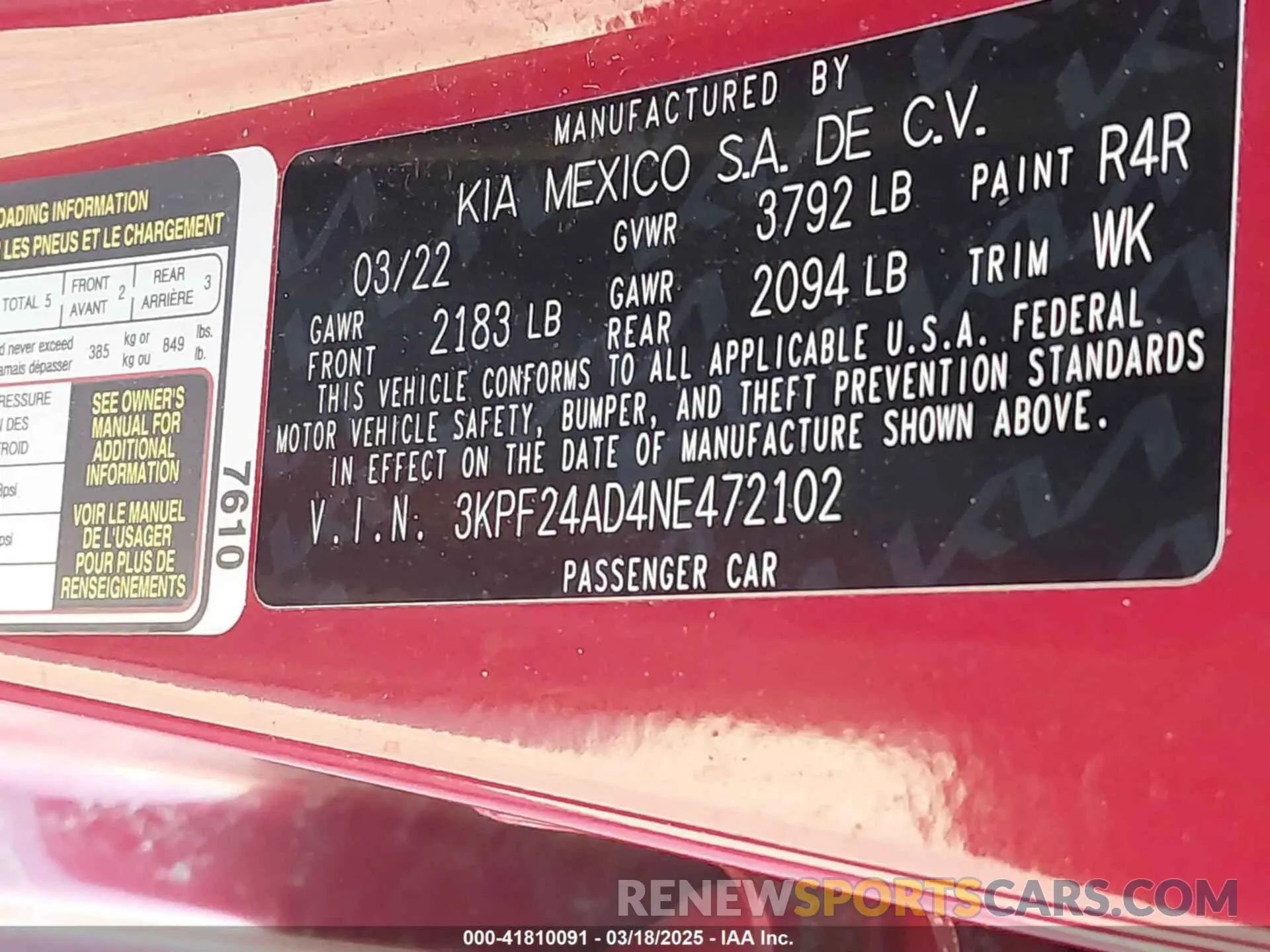 9 Photograph of a damaged car 3KPF24AD4NE472102 KIA FORTE 2022