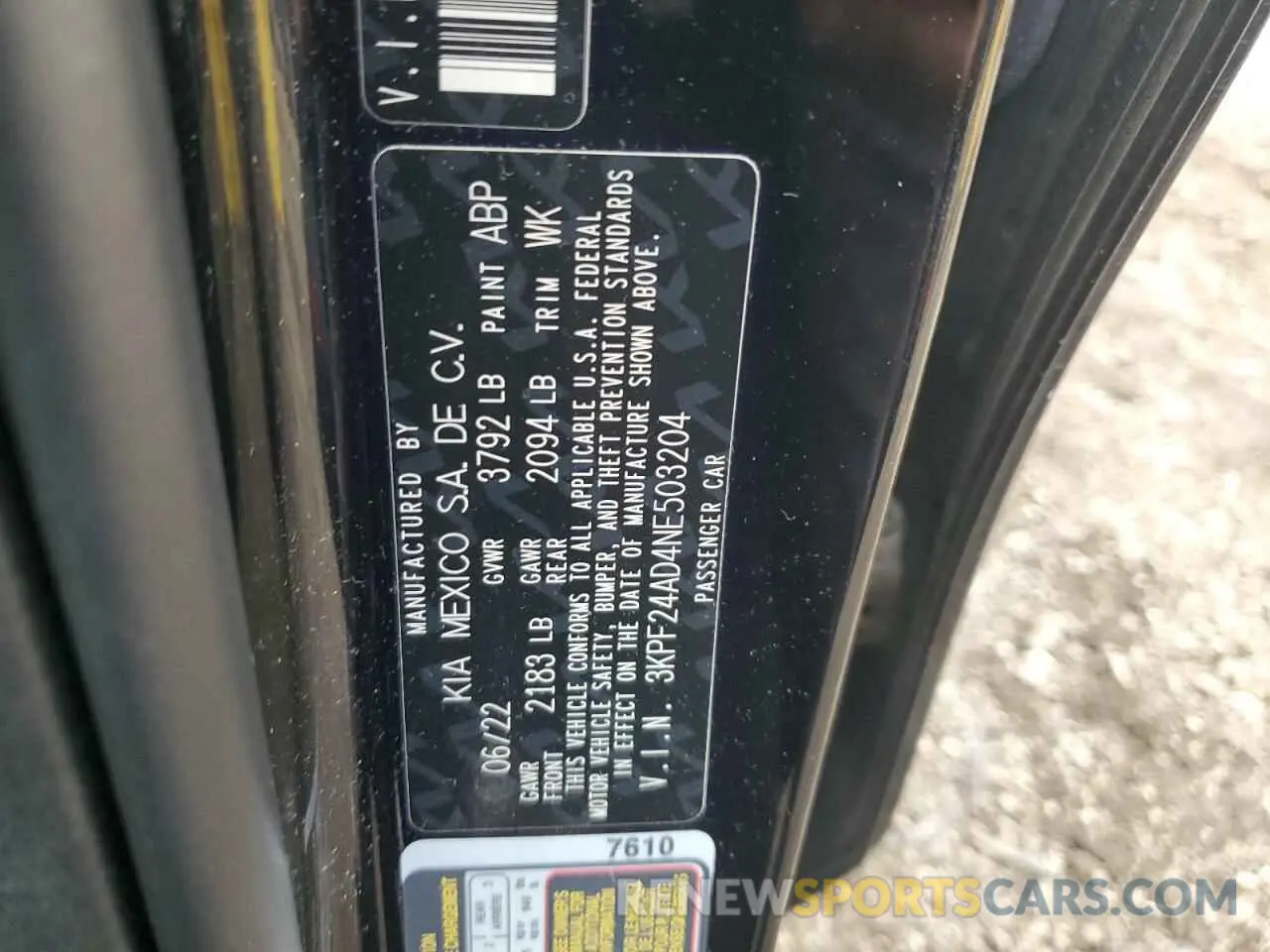 12 Photograph of a damaged car 3KPF24AD4NE503204 KIA FORTE 2022