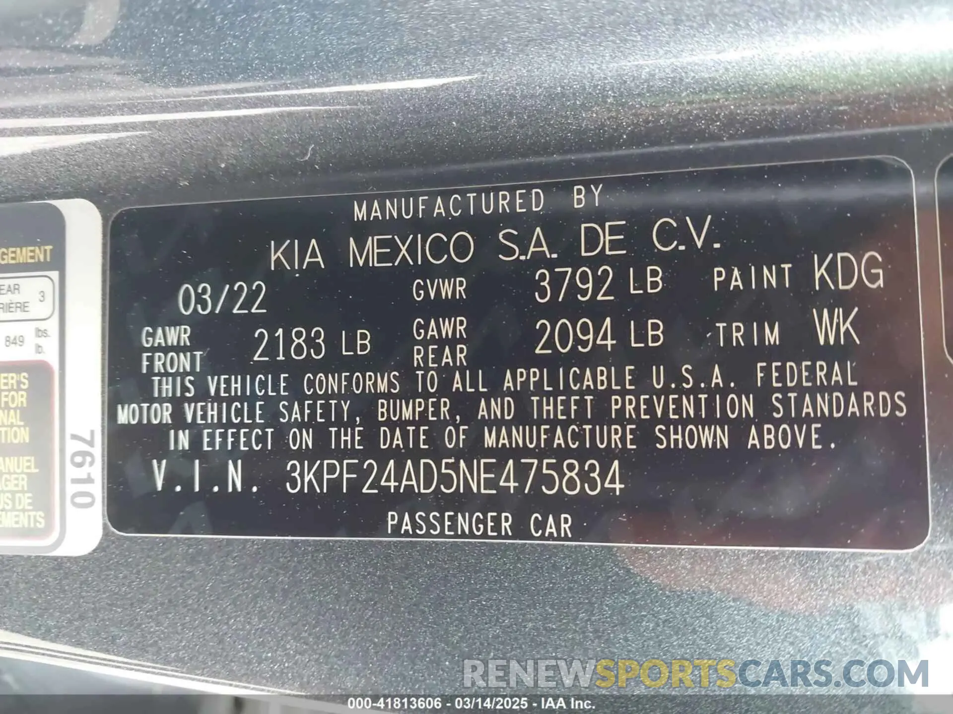 9 Photograph of a damaged car 3KPF24AD5NE475834 KIA FORTE 2022