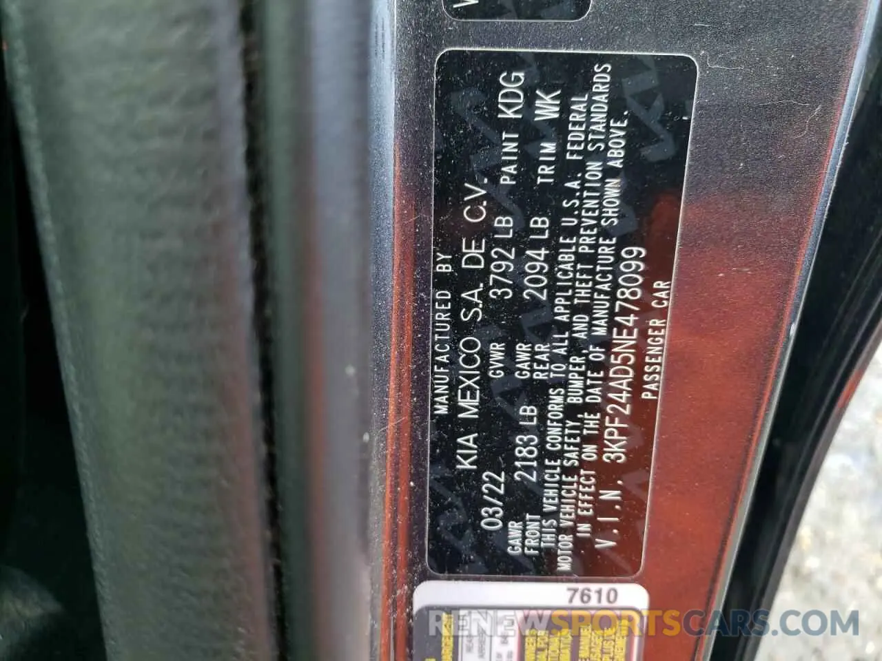 12 Photograph of a damaged car 3KPF24AD5NE478099 KIA FORTE 2022