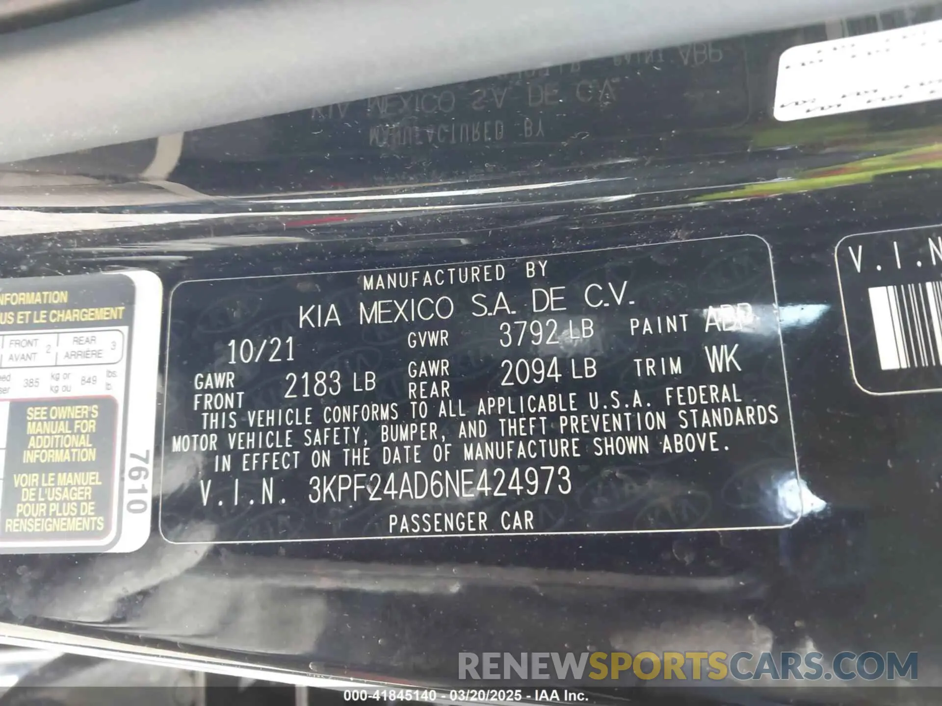 9 Photograph of a damaged car 3KPF24AD6NE424973 KIA FORTE 2022