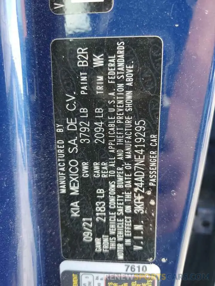 13 Photograph of a damaged car 3KPF24AD7NE419295 KIA FORTE 2022