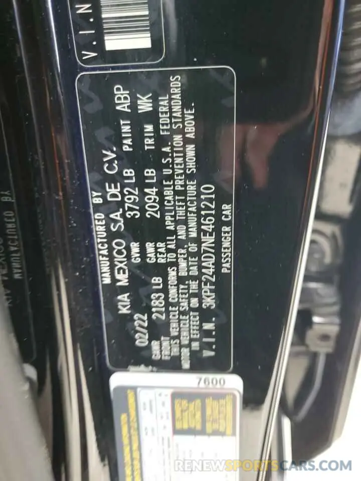 12 Photograph of a damaged car 3KPF24AD7NE461210 KIA FORTE 2022