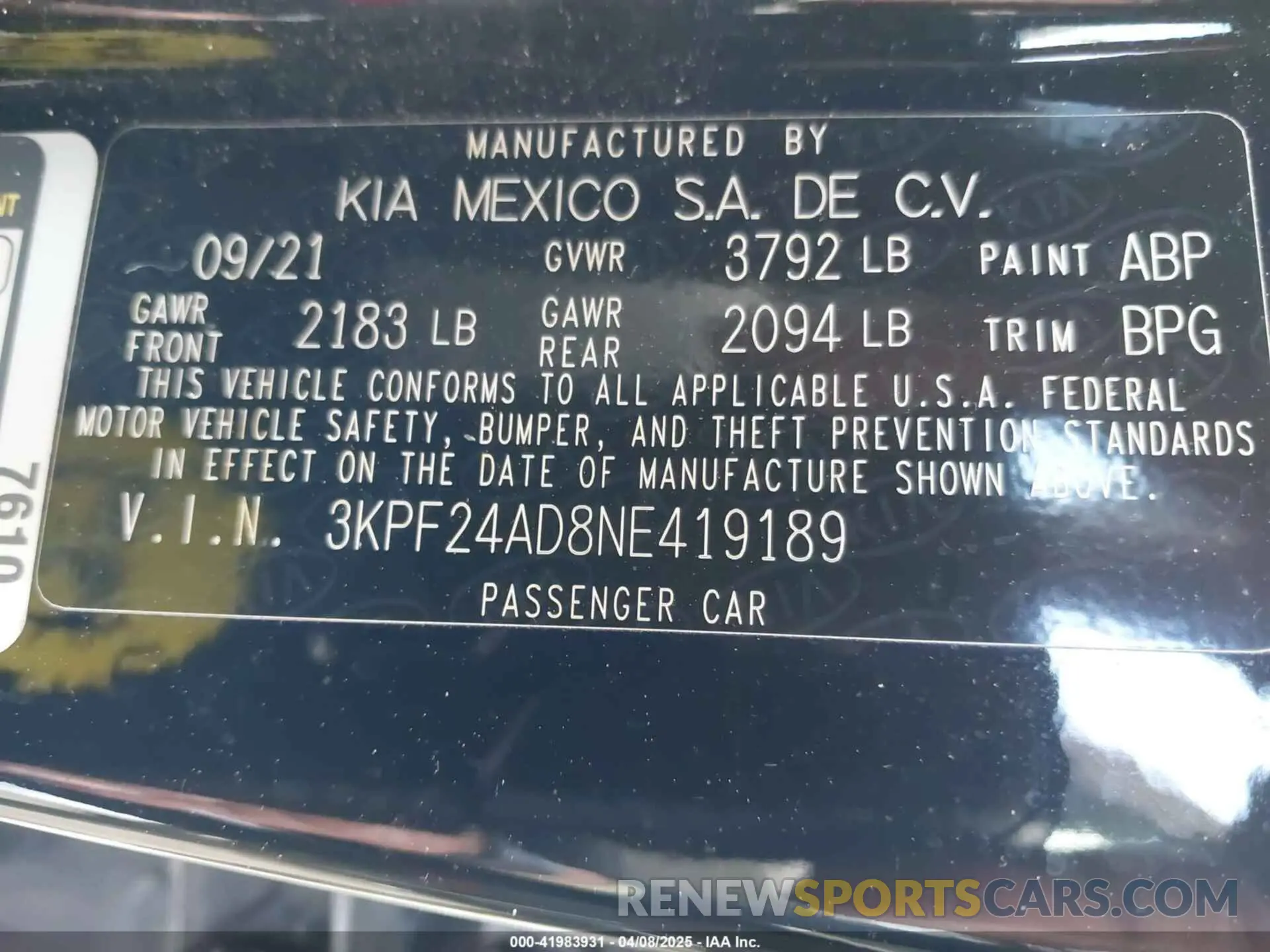 9 Photograph of a damaged car 3KPF24AD8NE419189 KIA FORTE 2022