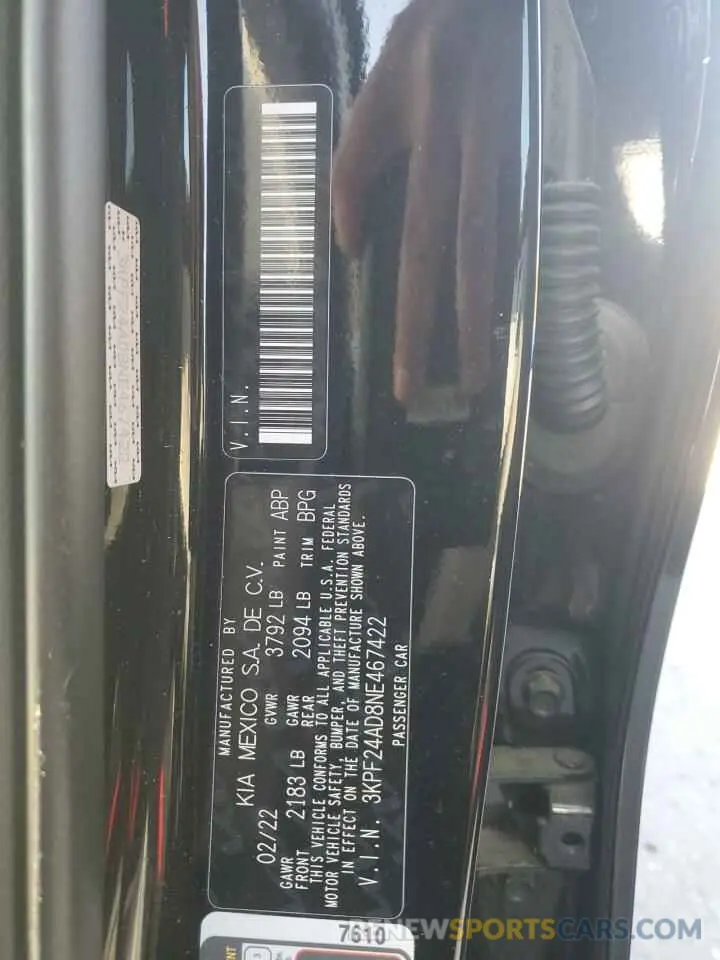 12 Photograph of a damaged car 3KPF24AD8NE467422 KIA FORTE 2022