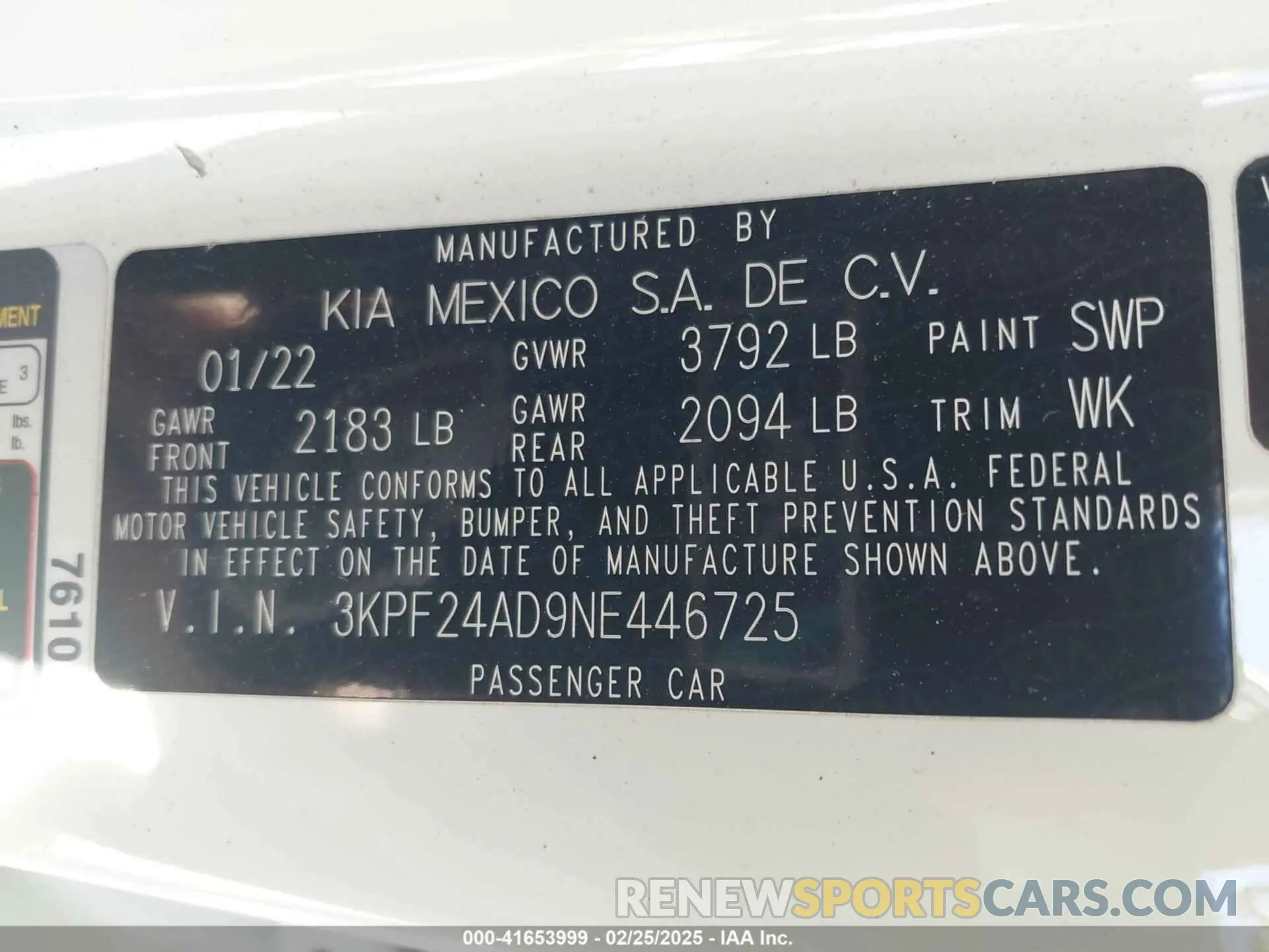9 Photograph of a damaged car 3KPF24AD9NE446725 KIA FORTE 2022