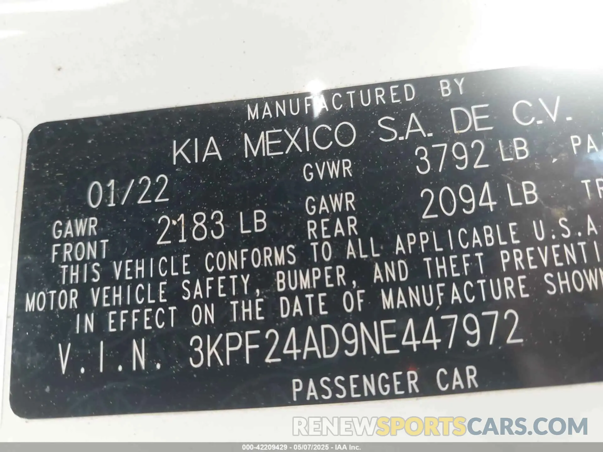 9 Photograph of a damaged car 3KPF24AD9NE447972 KIA FORTE 2022