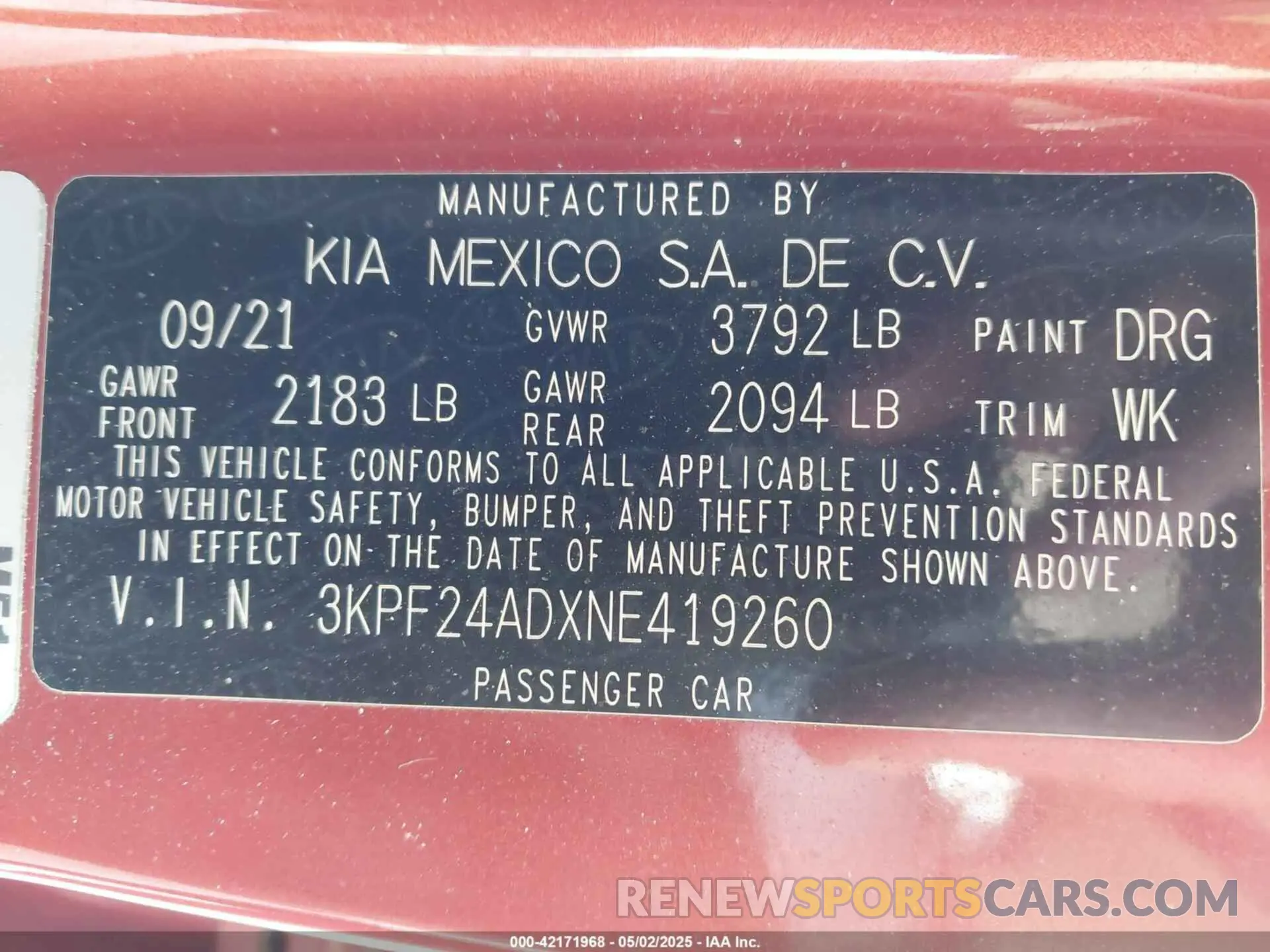 9 Photograph of a damaged car 3KPF24ADXNE419260 KIA FORTE 2022