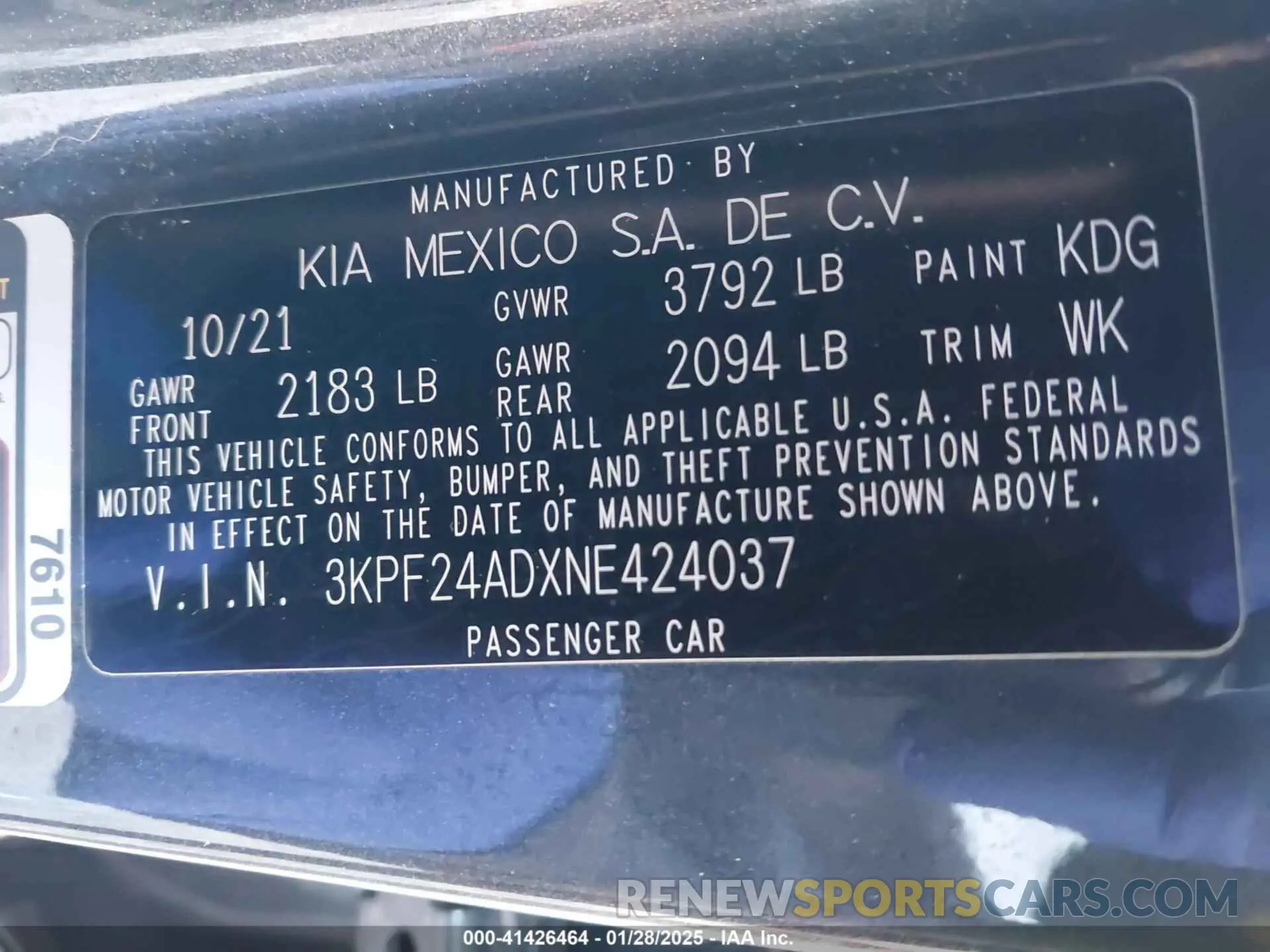 9 Photograph of a damaged car 3KPF24ADXNE424037 KIA FORTE 2022