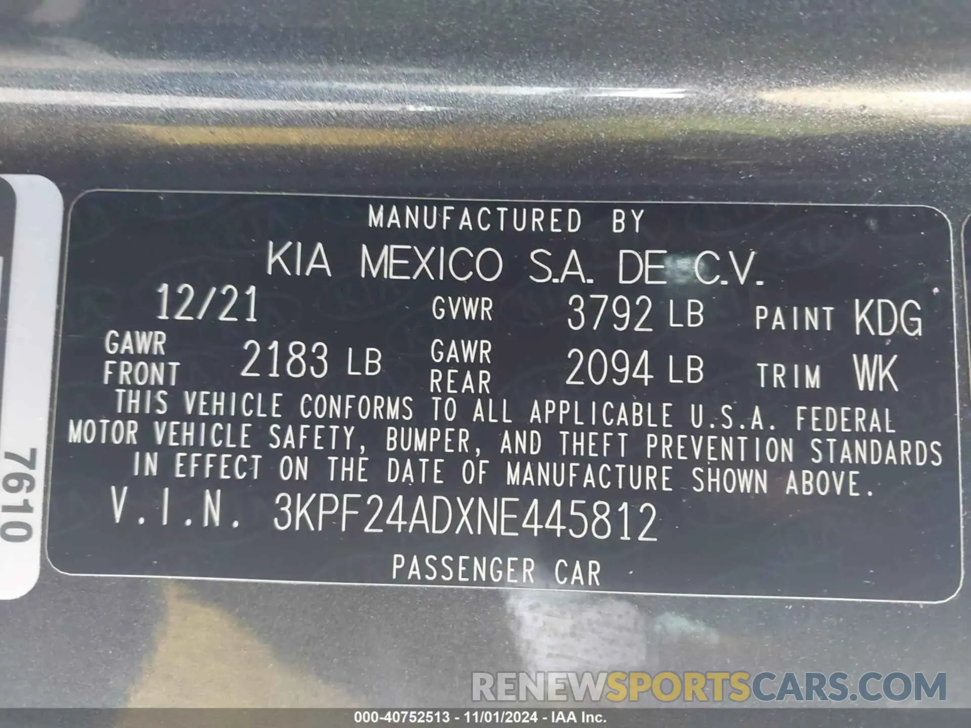 9 Photograph of a damaged car 3KPF24ADXNE445812 KIA FORTE 2022