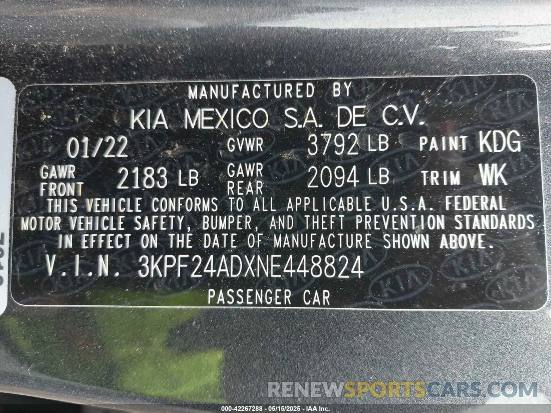 9 Photograph of a damaged car 3KPF24ADXNE448824 KIA FORTE 2022
