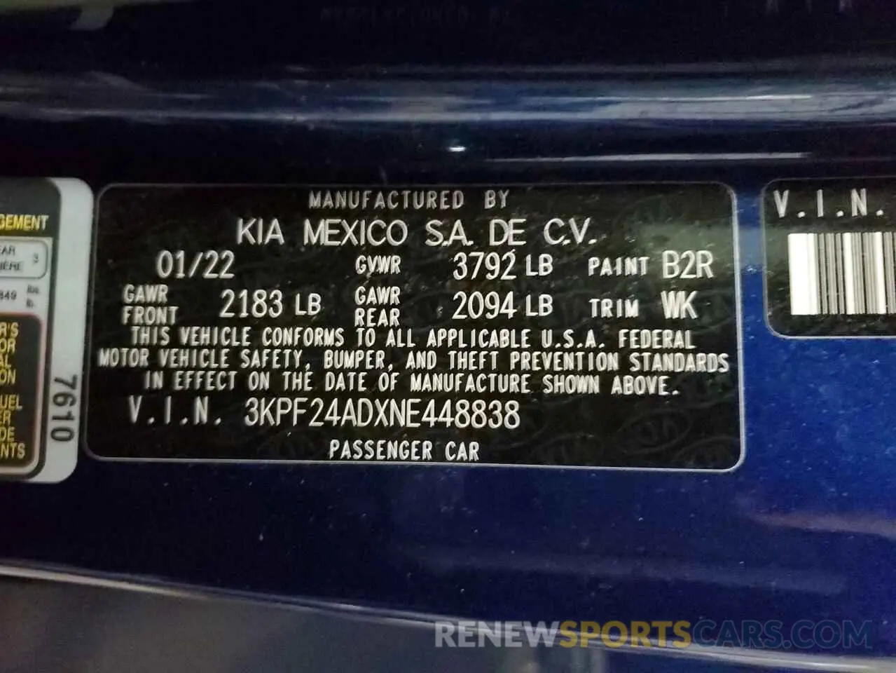12 Photograph of a damaged car 3KPF24ADXNE448838 KIA FORTE 2022